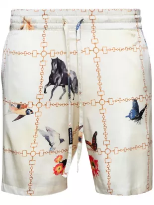 White Check Wildlife Printed Shorts