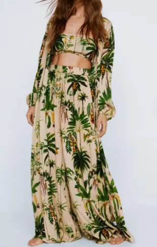 Black Palm Tree Print 3 Piece Kimono Set