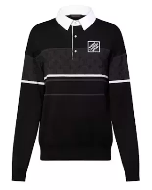 Black Monogram Long Sleeve Polo Top