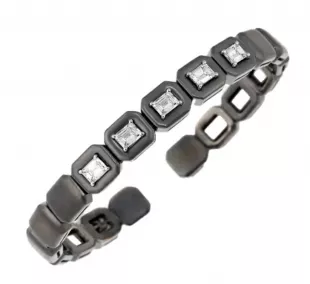 Black Enamel and Diamond Cuff Bracelet