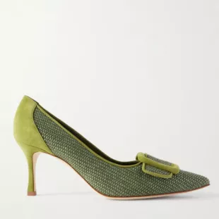 Maysale 70 Buckle-embellished Suede-trimmed Woven Raffia Pumps