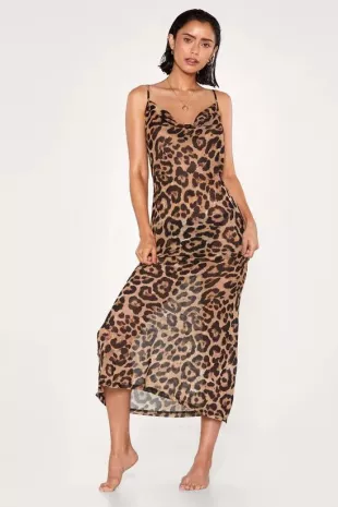 Leopard Cowl Neck Dress