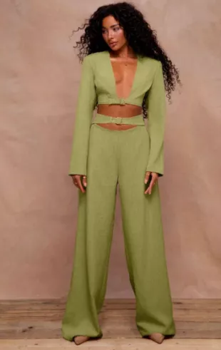 Linen Woven Buckle Suit Trousers