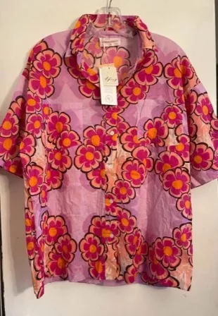 Kinga Csilla Anuenue Lae Boyfriend Pink Rose Floral Shirt