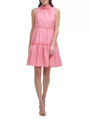 Highneck Tiered Shift Dress