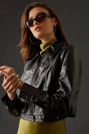 Crinkle Leather Moto Jacket
