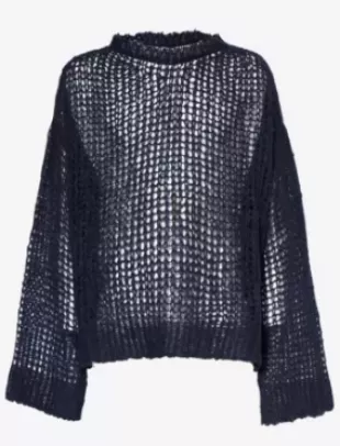 Crochet Knit Semi Sheer Alpaca Wool Blend Jumper