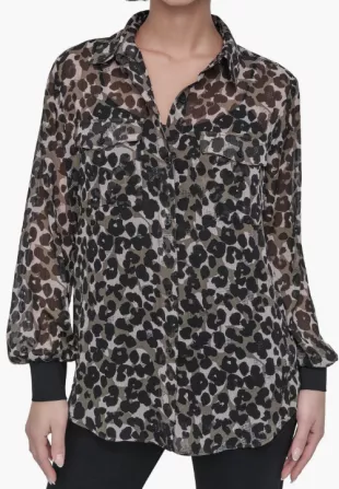 Print Chiffon Tunic Shirt in Spring Animal Utility Green