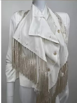 And Just Like That S3 Sarah Jessica Parker White Tasseled Silk Blazer