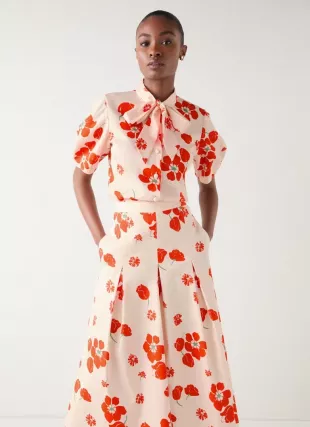 Flora Ivory & Orange Block Floral Sateen Blouse