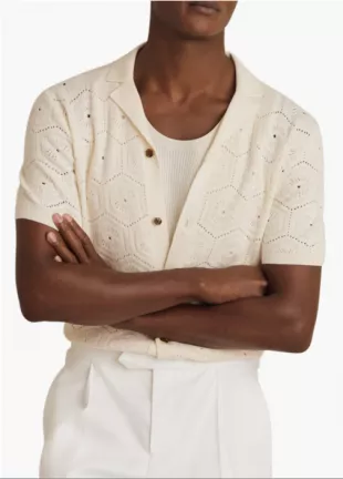 Royce Open Stitch Button-Up Polo Sweater