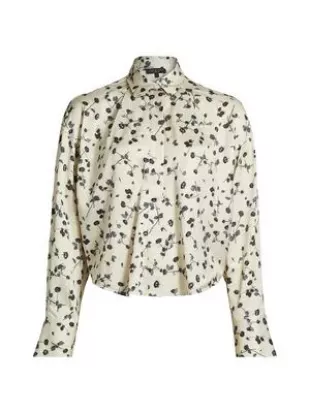Martha Floral Satin Shirt in Ivory Floral