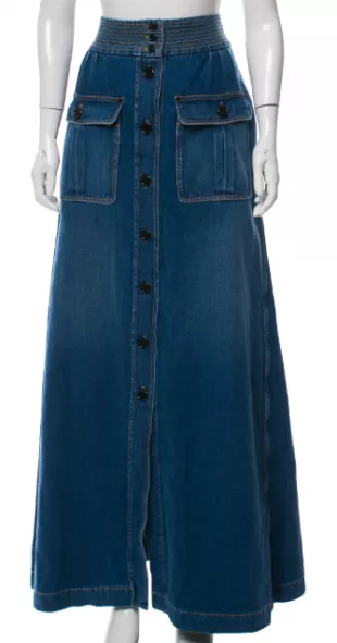 Button Front Denim Maxi Skirt