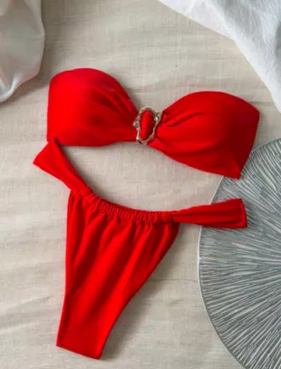 Swim Vcay - Women Spring Break Summer Solid Color Metal Strapless