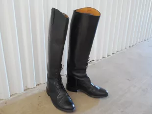 Cat's Paw Microlite English Equestrian Tall Riding Boots Size 7 Black Leather Contour Field Boots Lace Tie Front Horse Riding Boots Made USA