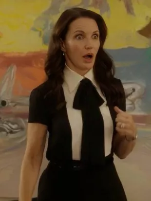 And Just Like That Kristin Davis Two-Tone Tie-Neck Blouse