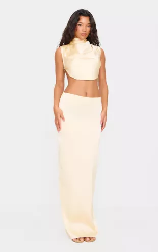 Butter Cream Satin Mid Rise Maxi Skirt
