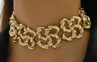 1pc European & American Fashion Geometric Hollow Out Braided Pattern Asymmetrical Statement Choker Necklace
