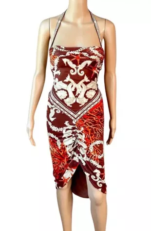 Seahorse & Coral Print Halter Dress