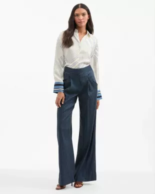 Rimini Pinstripe Linen Blend Wide Leg