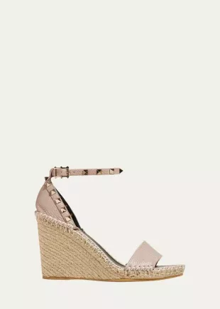 Double Rockstud Ankle-Strap Espadrille Wedge Sandals