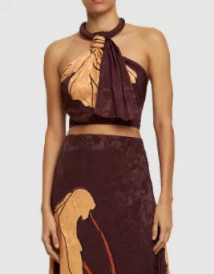 Rooftop Serenade Floral Jacquard Cropped Top