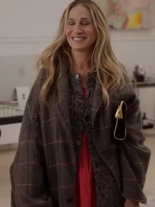 And Just Like Carrie Bradshaw Grey Oversized Plaid Coat
