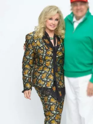 Ladies Of The ’80s A Divas Christmas Morgan Fairchild Black Printed Suit