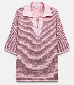 Striped Knit Polo Top