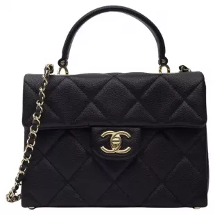 Caviar matelassé Retro Twist Top Handle Flap Black Mini
