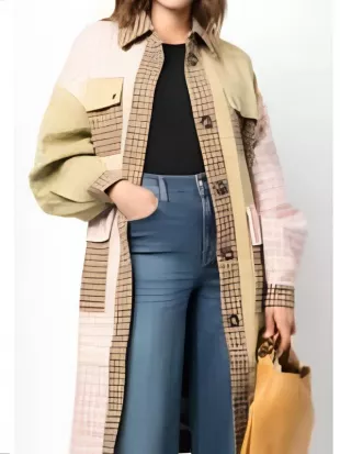 The Chi S6 Birgundi Baker Patch-Work Plaid Coat