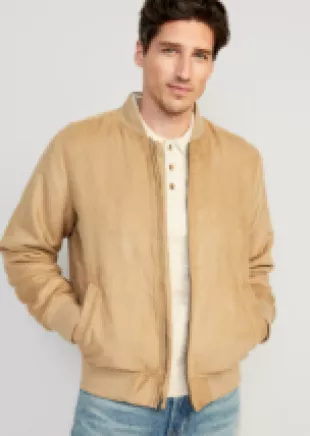 Faux-Suede Bomber Jacket