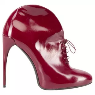 Berry Patent Leather Lace Up Kim Ankle Boots in Burgundy