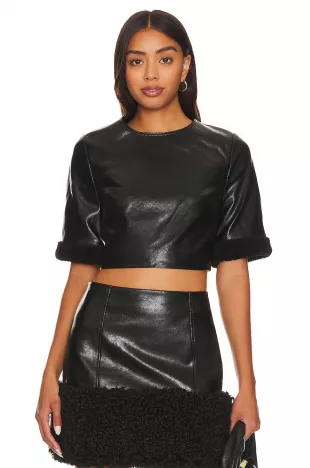 Rainey Crinkled Faux Leather Top