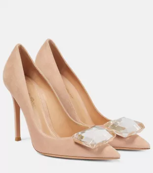 Bow-embellished Satin Pumps In Peach