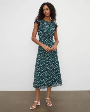 Drape Flutter Sleeve Printed Maxi Dress
