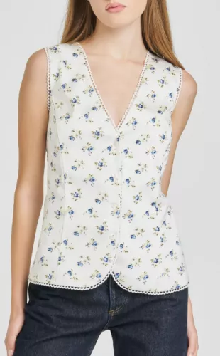 Jillian Floral Sleeveless Button-Up Top