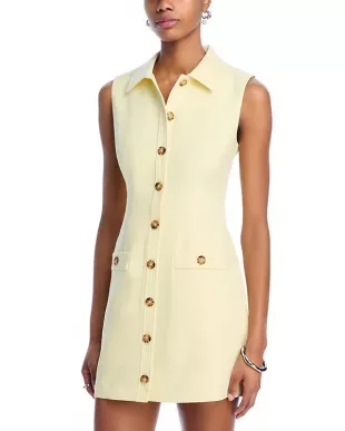 Azra Sleeveless Twill Mini Shirtdress in Cornsilk Yellow