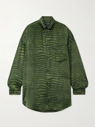 Cocoon Printed Oversized Silk Satin Shirt