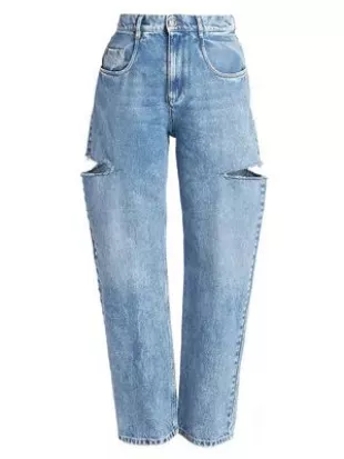 Wide Leg Slashed Cut Out Jeans