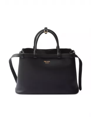 Buckle Medium Leather Handbag with Double Belt