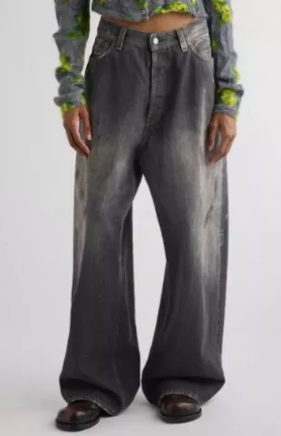 2023 Black Trafa Paint Splatter Baggy Wide Leg Jeans