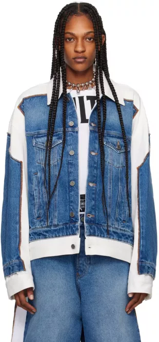 Women Petit Grand Denim And Shearling Jacket In Blue