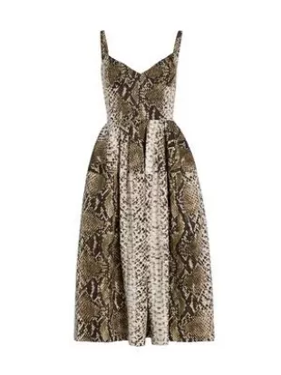 Snakeskin Print Stretch Poplin Midi Dress