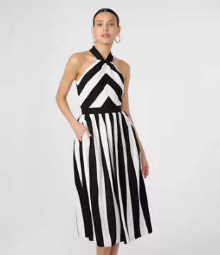 Women's Striped Halter Midi Dress