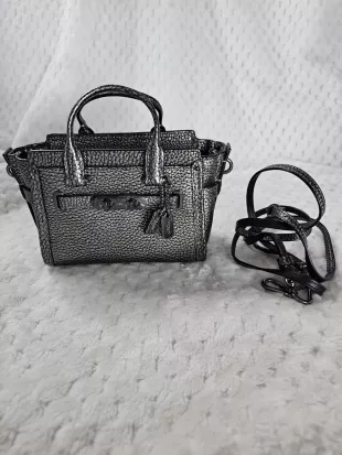 Metallic Gunmetal Small Leather Crossbody Bag