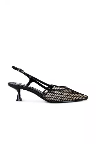 Black Mesh Pointed Toe Slingbacks