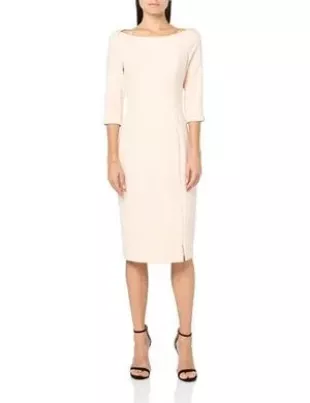 White Boat Neck Sheath Dress.