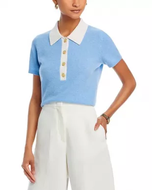 Venus Williams Blue Contrast Collar Cashmere