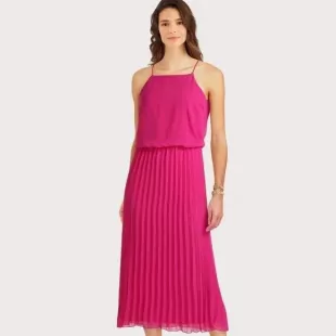 Smocked Plissé Midi Dress